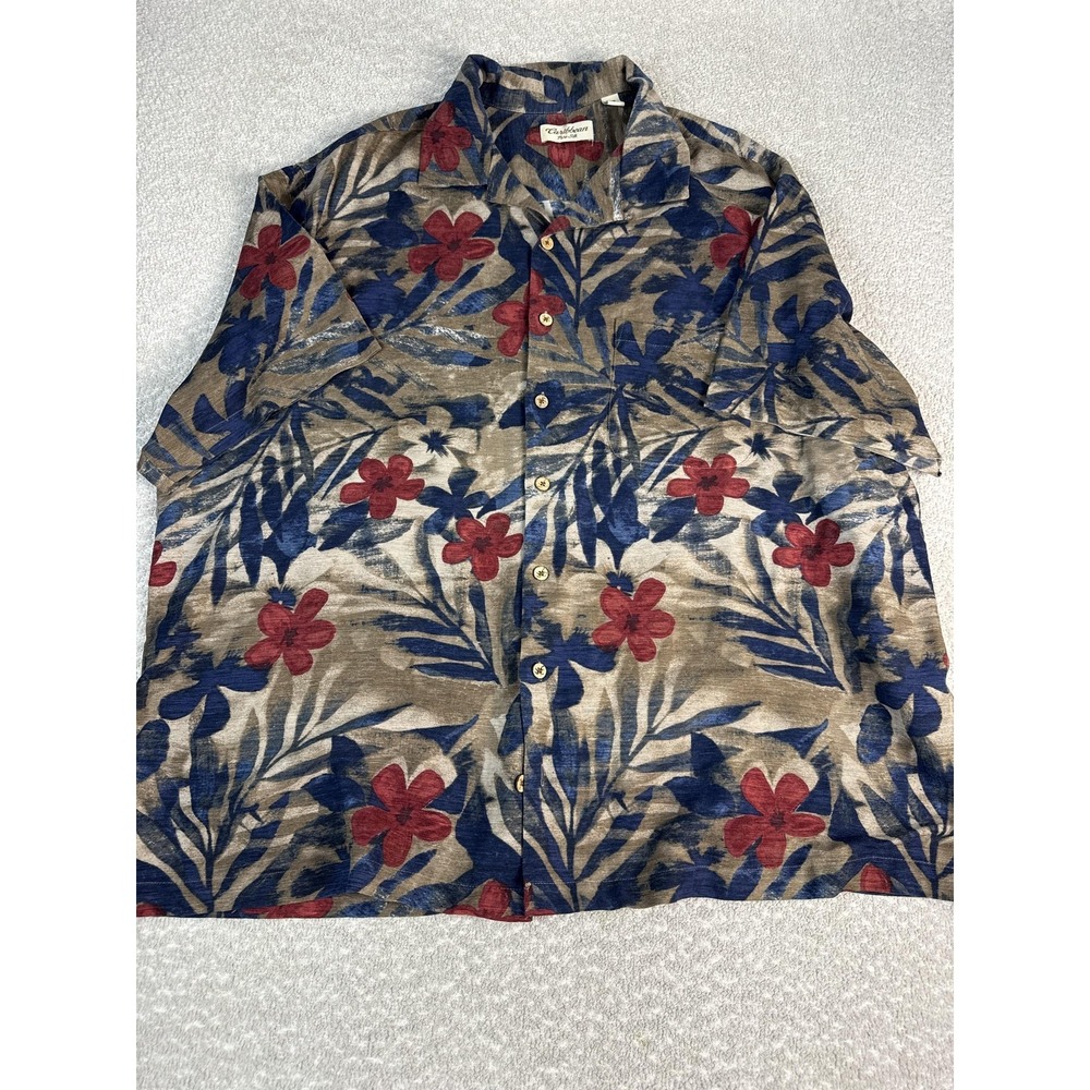 Caribbean Shirt Mens Big 3X Multicolor Silk Hawaiian Short Sleeve Button Up
